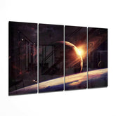 Sunset at the Space 4 Pieces Mega Glass Wall Art (59"x36") | Insigne Art Design.